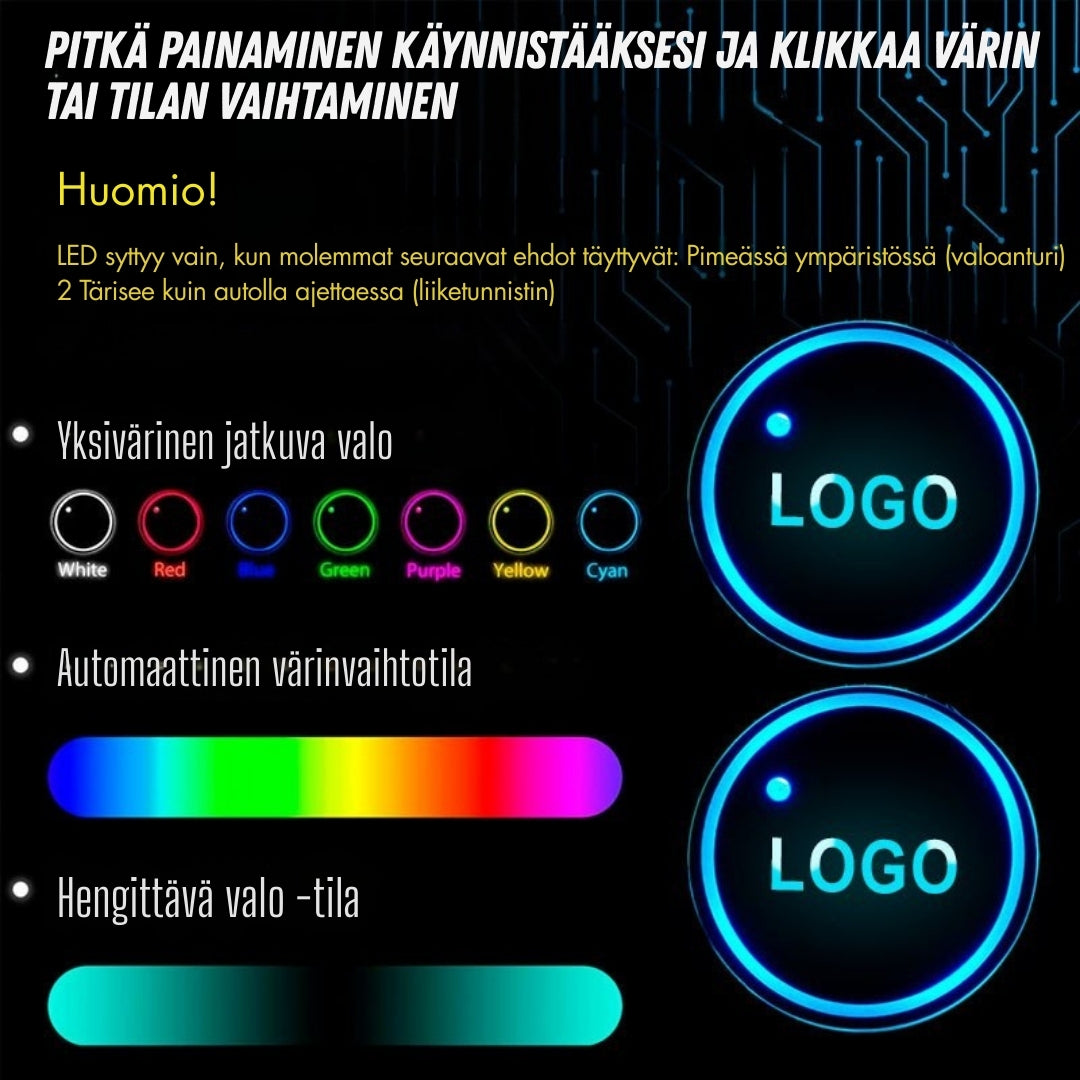 LoisteKuppi – 7-värinen LED-valotyyny auton mukitelineeseen