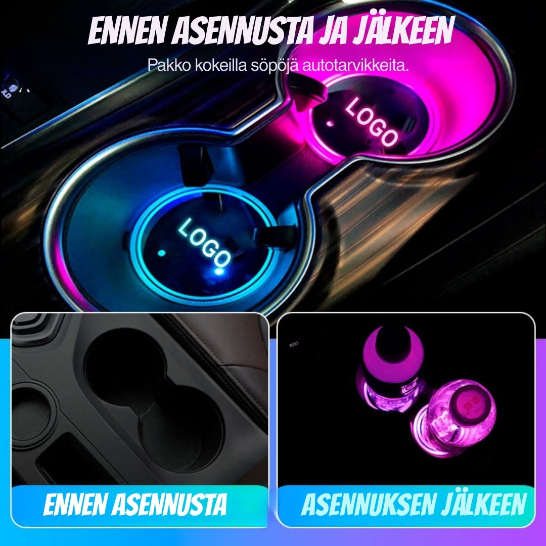 LoisteKuppi – 7-värinen LED-valotyyny auton mukitelineeseen